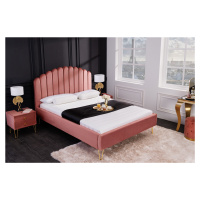 Estila Art deco dizajnová manželská posteľ Bentley s lososovotužovým zamatovým čalúnením 140x200