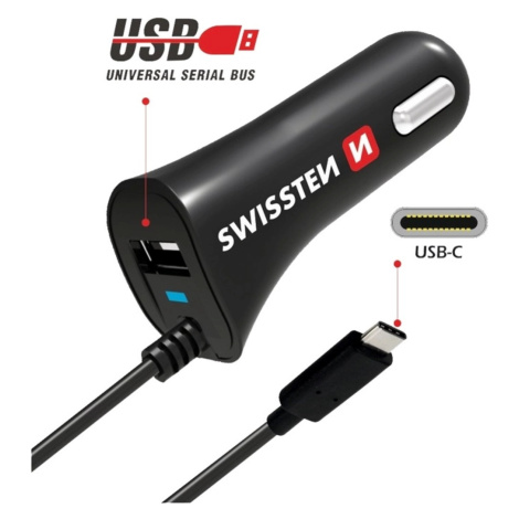 SWISSTEN Nabíjačka CL, USB-A a USB-C, 2,4 A