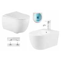 Mexen Carmen Rimless, závesná WC misa so sedátkom + bidet, biela, 30880400+35884900