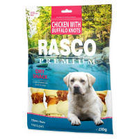 Pochúťka Rasco Premium byvolia koža obalená kuracím mäsom, uzly 6cm 230g
