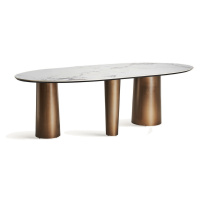 Estila Luxusný oválny jedálenský stôl Marinna v art deco štýle s asymetrickými zlatými nohami a 
