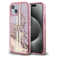 Guess PC/TPU Liquid Glitter Gold Stripe Zadný Kryt pre iPhone 15 Pink