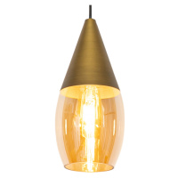 Moderné závesné svietidlo zlaté s jantárovým sklom - Drop