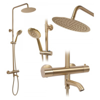 Sprchový set s termostatom Rea Lungo zlatý - vaňová batéria, dažďová a ručná sprcha