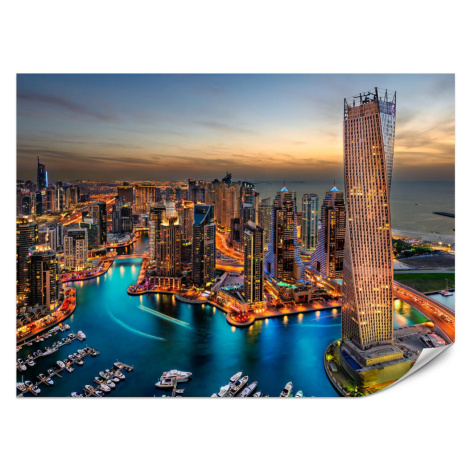 Muralo FOTOTAPETA Pre Kanceláriu Mrakodrapy Dubai Marina Prístav Svetlá Moderná 100 x 70 cm