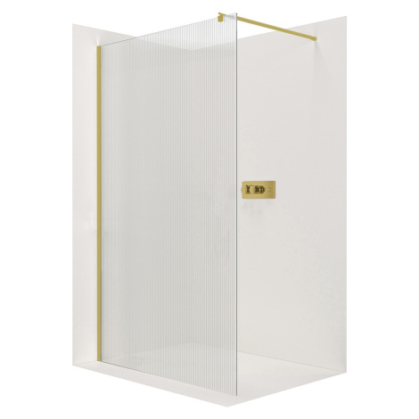 Cerano Onyx, sprchová zástena Walk-in, guľatá vzpera - zlatá kartáčovaná, ryhované sklo - 160x20