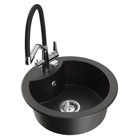 MEXEN/S MEXEN/S - Diego granitový drez 1-miska vrátane batérie Duo, čierna/zlatá metalik 6512-75