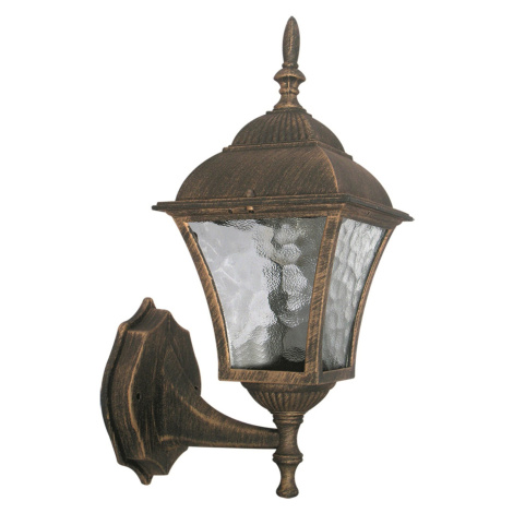 Rabalux Vonkajšia nástenná lampa Toscana, IP43, antická zlatá, spodný úchyt