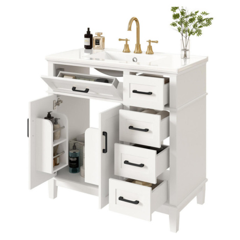 OKWISH KÚPEĽŇOVÁ skrinka s umývadlom 90/46/87 cm biela z keramiky a MDF s tichými zásuvkami a úl