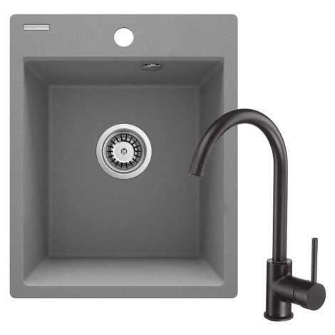 DEANTE DEANTE - Corio metalický šedý Granitový drez s batériou, 1miska ZRCBS103