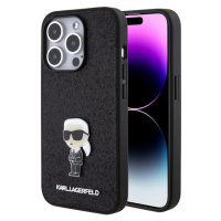 Karl Lagerfeld Fixed Glitter Metal Ikonik Zadný Kryt pre iPhone 15 Pro Black