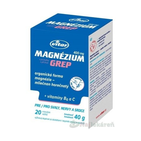 VITAR Magnézium 400 mg + vitamíny B6 a C príchuť grep 20 vresúčok