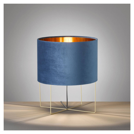 Stolná lampa Aura tienidlo zamat výška 43 cm modrá FISCHER & HONSEL