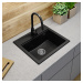 Sink Quality Ferrum New 5055, 1-komorový granitový drez 560x500x210 mm + grafitový sifón, čierna