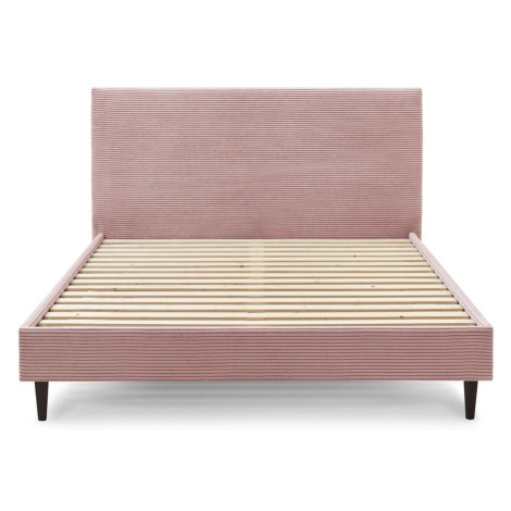 Ružová menčestrová dvojlôžková posteľ Bobochic Paris Anja Dark, 180 x 200 cm