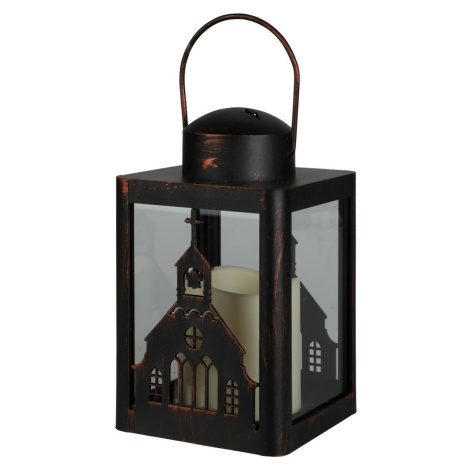 Lampáš s LED sviečkou Church čierna, 10 x 16 cm
