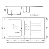 Mexen Matias, granitový drez 900x505x200 mm, 1,5-komorový a drezová batéria Aster, béžová, 6502-