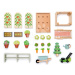 Drevený skleník Greenhouse and Garden Set Tender Leaf Toys s otváracou strechou a 9 druhov zelen