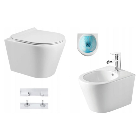 Mexen RICO Rimless, závesná WC misa so sedátkom + bidet, biela, 30724000+35724800