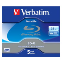 Verbatim BD-R, Datalife, 25GB, jewel box, 43836, 6x, 5-pack