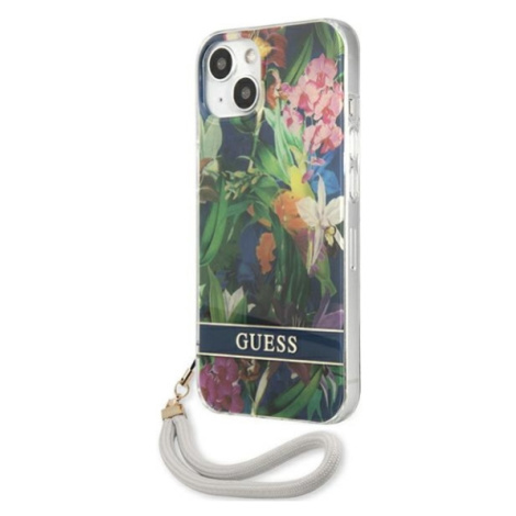 Plastové puzdro Guess na Apple iPhone 13 GUHCP13MHFLSB Flower Cord modré