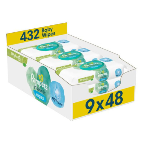 Pampers Obrúsky vlhčené Harmonie Aqua Plastic Free 9x48 ks