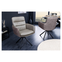 Estila Moderná industriálna otočná kožená stolička Coiro s kovovými nožičkami sivá taupe farba 9