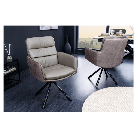 Estila Moderná industriálna otočná kožená stolička Coiro s kovovými nožičkami sivá taupe farba 9
