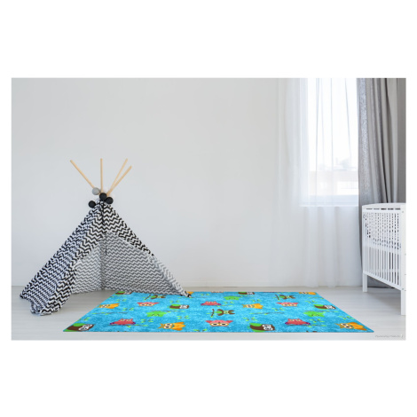 Dětský kusový koberec Sovička Silk 5298 tyrkys - 140x200 cm Vopi koberce