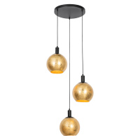 Dizajnové závesné svietidlo čierne so zlatým sklom 3-svetlo - Bert