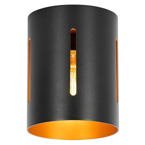 Dizajnové stropné svietidlo čierne so zlatým vnútrom - Yana QAZQA