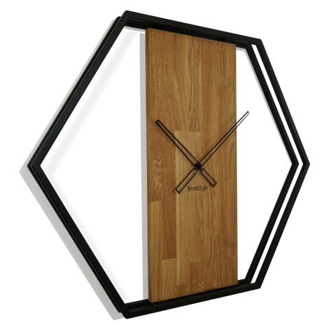 Dubové hodiny Loft Hexagon kovové 80cm, z231