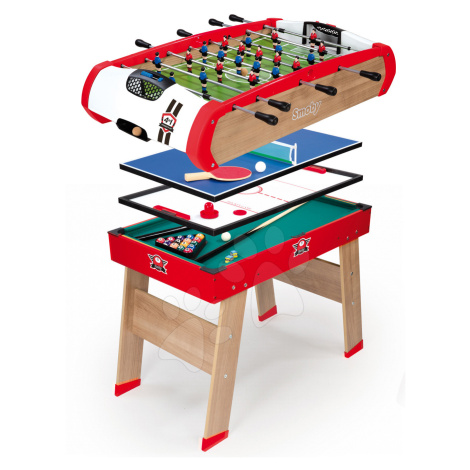 Futbalový stôl Powerplay 4v1 Smoby drevený a biliard, hokej, stolný tenis hracia plocha 94*60 cm