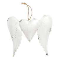 Krídla so srdiečkom, kovová dekorácia na zavesenie, farba biela antik