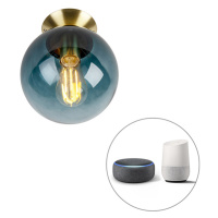 Inteligentné stropné svietidlo z mosadze s oceánsky modrým sklom vrátane Wifi ST64 - Pallon