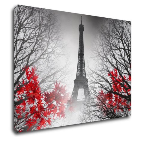 Impresi Obraz Eiffelova veža čiernobiela s červeným detailom - 70 x 50 cm