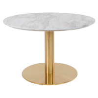 Okrúhly konferenčný stolík v bielo–zlatej farbe s doskou v dekore mramoru 70x70 cm Bolzano – Hou