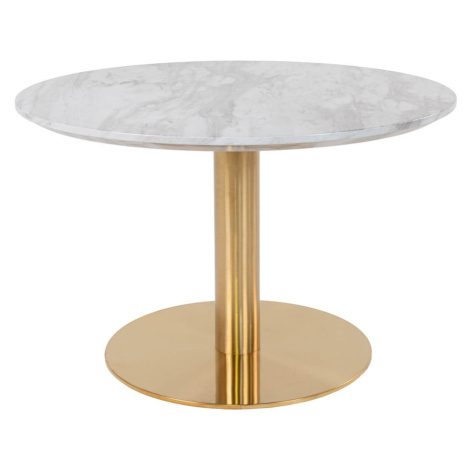 Okrúhly konferenčný stolík v bielo–zlatej farbe s doskou v dekore mramoru 70x70 cm Bolzano – Hou House Nordic