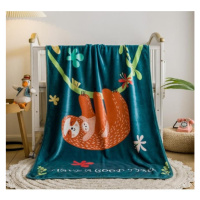 Detská tmavozelená deka s leňochodom - 100x150 cm