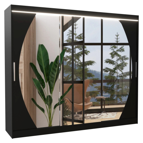 Šatníková skriňa so zrkadlom a LED osvetlením Camb 250 cm čierna