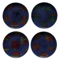 Súprava 4 modro-červených dezertných tanierov z kameniny Casafina Snowflake, ø 21,6 cm