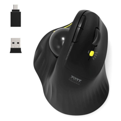 PORT bezdrôtová ergonomická myš ERGONOMIC TRACKBALL, 2, 4 Ghz & Bluetooth, USB-A/C, čierna