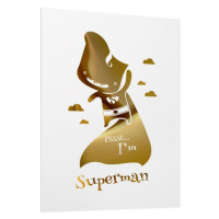 Biely plagát so zrkadlovou grafikou zlatého Supermana