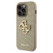 Guess Perforated 4G Glitter Metal Logo Kryt pre iPhone 15 Pro, Zlatý