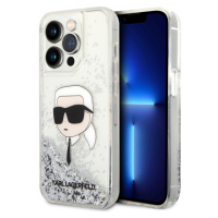 Karl Lagerfeld Liquid Glitter Karl Head Zadný Kryt pre iPhone 15 Pro Max Silver