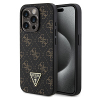 Guess PU Leather 4G Triangle Metal Logo Zadný Kryt pre iPhone 15 Pro Black