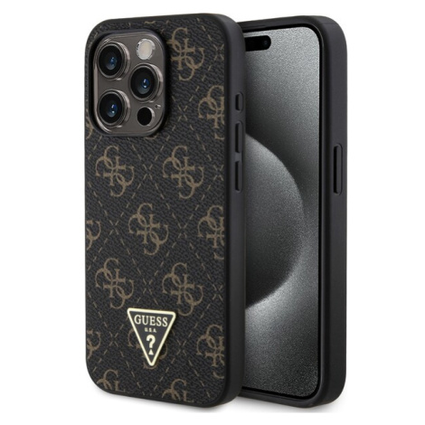 Guess PU Leather 4G Triangle Metal Logo Zadný Kryt pre iPhone 15 Pro Black