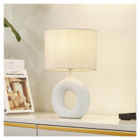 Stolná lampa Lindby Kody, béžová, textil, keramika, 37 cm