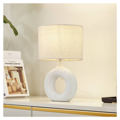 Stolná lampa Lindby Kody, béžová, textil, keramika, 37 cm