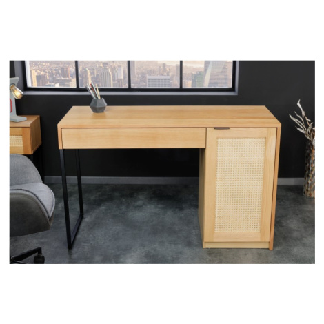 Estila Vidiecky masívny písací stôl Vierata do kancelárie z dubového dreva so zásuvkou a dvierka
